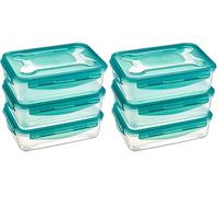 Amazon Basics Set di 6 contenitori ermetici per alimenti da 1.2 litri, con coperchio, in plastica senza BPA, adatti per frigorifero, congelatore, microonde e lavastoviglie, trasparenti
