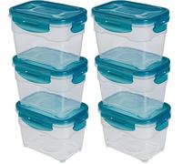 Amazon Basics Set di 6 contenitori ermetici per alimenti da 1 litro, con coperchio, in plastica senza BPA, adatti per frigorifero, congelatore, microonde e lavastoviglie, trasparenti