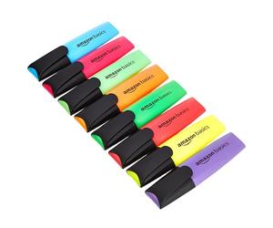 Amazon Basics - Set di 8 Evidenziatori, Anti-Sbavature, Punta a Scalpello Robusta, Larghezza del Tratto 2-5 mm, Penne Adatte ad Adulti e Bambini, Multicolore