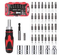 Amazon Basics Set di cacciaviti magnetici a cricchetto, confezione da 41 pezzi, Metallizzato Rosso/Argento/Nero