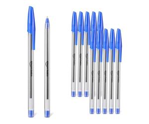 Amazon Basics - Set di Penne a Sfera, per Casa, Ufficio e Scuola, Punta da 1,0 mm, Inchiostro Blu, Confezione da 12