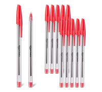 Amazon Basics - Set di Penne a Sfera, per Casa, Ufficio e Scuola, Punta da 1,0 mm, Inchiostro Rosso, Confezione da 12