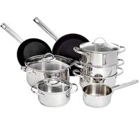 Amazon Basics - Set di pentole a induzione in ceramica antiaderente e acciaio inossidabile, 11 pezzi, con coperchi