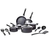 Amazon Basics Set di pentole antiaderenti in ceramica, 15 pezzi, pentole, padelle e utensili, nero