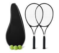 Amazon Basics Set di racchette da tennis, incluse 2 racchette da 68,5 cm, 3 palline, 2 overgrip, Nero
