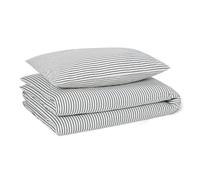Amazon Basics Set Letto Bambini 100% Cotone Biologico, Copripiumino Reversibile 100 x 135 cm & Federa 40 x 60 cm per Lettino, Righe Blu Navy