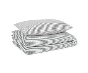Amazon Basics Set Letto Bambini 100% Cotone Biologico, Copripiumino Reversibile 100 x 135 cm & Federa 40 x 60 cm per Lettino, Righe Blu Navy