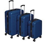 Amazon Basics Set Valigie Rigide (Piccola + Media + Grande) - Bagagli Espandibili ABS con 4 Ruote Doppie Girevoli - Resistenti ai Graffi e Leggeri - Blu Navy