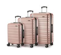 Amazon Basics Set Valigie Rigide (Piccola + Media + Grande) - Bagagli Espandibili ABS con 4 Ruote Doppie Girevoli - Resistenti ai Graffi e Leggeri - Oro Rosa