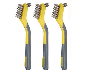 Amazon Basics spazzole mini in acciaio con impugnatura morbida, confezione da 3, Grigio/Giallo