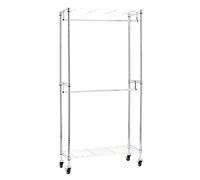 Amazon Basics Stand appendiabiti a doppia barra con rotelle, Cromato, 91 cm x 35.5 cm x 183 cm (LxPxH)