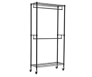 Amazon Basics Stand appendiabiti a doppia barra con rotelle - Nero, 91cm x 35.5 cm x 183 cm (LXPXH)