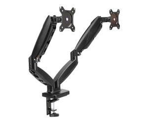 Amazon Basics Supporto da Scrivania a Braccio Doppio per Monitor a Molla a Gas, Tensione Regolabile, per Monitor da 15” a 27”, Supporta 2,0-7,0kg per Braccio, VESA 75x75/100x100, Nero