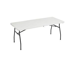 Amazon Basics, Tavolo pieghevole rettangolare da 1,8 m, con maniglia per il trasporto, per interni ed esterni, portatile, leggero, da viaggio, picnic, campeggio, bianco, 182 x 75 x 73 cm