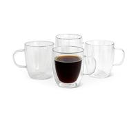 Amazon Basics Tazze Mug da Caffè in Vetro a Doppia Parete, Set di 4 Pezzi, 355ml, Lavabili in Lavastoviglie