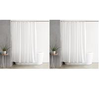 Amazon Basics Tenda da doccia, in tessuto resistente all'acqua e alla muffa, con occhielli e ganci, lavabile in lavatrice, 180 x 200 cm, bianco (Confezione da 2)
