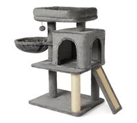 Amazon Basics - Torre per Arrampicata su Più Livelli per Gatti e Gattini da Interno, con Colonna Tiragraffi, Casetta Modulare per Gatti e Amaca, Certificata FSC, M - Altezza 76,2cm, Grigio