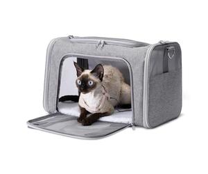 Amazon Basics -Trasportino Morbido Stile Borsa per Gatti e Cani, Tracolla Regolabile, Approvato per il Trasporto in Aereo, Pieghevole con Pannelli in Rete per la Ventilazione,43,2x 27,9x 27,9cm,Grigio