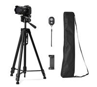 Amazon Basics - Treppiede per Telefono e Fotocamera DSLR 152cm, Leggero, con Borsa, Telecomando Wireless e Supporto per Telefono, Altezza Regolabile, Nero