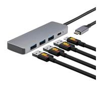Amazon Basics USB-Hub 3.2/3.1 Gen 2, 10 Gbps, da USB-C a 1 USB-C/3 USB-A, funziona con Windows/Mac, Argento, Nero