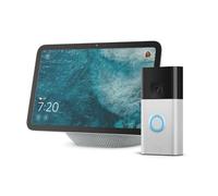 Amazon Echo Show 8 (ultimo modello), Bianco ghiaccio + Ring videocitofono a batteria (Battery Video Doorbell) (2024), Nickel Satinato