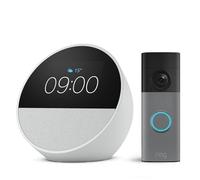Amazon Echo Spot (modello 2024), Bianco + Ring Videocitofono a batteria (Battery Video Doorbell) (ultimo modello), Grigio screziato