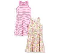Amazon Essentials Abitini da Gioco Smanicati in Maglia Bambine e Ragazze, Pacco da 2, Bianco Floreale/Rosa Righe, 6-7 Anni