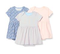 Amazon Essentials Abito a Body a Maniche Corte Bimba, Pacco da 3, Blu Posey Floral/Rosa Pallido, 0-3 mesi