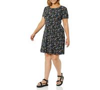 Amazon Essentials Abito a Trapezio a Girocollo con Maniche Corte Arricciate (Disponibile in Taglie Forti) Donna, Nero Motivo Floreale Piccolo, M