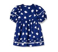 Amazon Essentials Abito Aderente E Svasato con Maniche A Sbuffo in 100% Cotone Bambine e Ragazze, Blu Marino Astratta Pois, 5 Anni