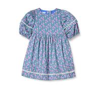 Amazon Essentials Abito Aderente e Svasato con Maniche a Sbuffo in 100% Cotone, Motivo Floreale con Fiori Blu, 9 Anni