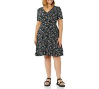 Amazon Essentials Abito Aderente Svasato con Scollo A v A Maniche Corte Donna, Nero Motivo Floreale Piccolo, XL