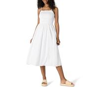 Amazon Essentials Abito con Corpetto Ricamato a Punto Smock in Raso di Cotone, vestibilità Classica Donna, Bianco, XXS