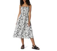 Amazon Essentials Abito con Corpetto Ricamato a Punto Smock in Raso di Cotone, vestibilità Classica Donna, Nero Avorio Folk Floral, XL