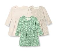Amazon Essentials Abito In Cotone A Maniche Lunghe Bambine e Ragazze, Pacco da 3, Righe/Verde Salvia Motivo Floreale Piccolo, 4 anni