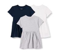 Amazon Essentials Abito in jersey a maniche corte Bambine e ragazze, Pacco da 3, Bianco/Blu Marino/Grigio Chiaro Puntinato, 3 anni