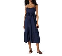Amazon Essentials Abito Midi a Trapezio con Volant in Raso di Cotone Vita Impero Donna, Blu Marino, L