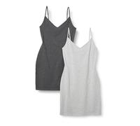 Amazon Essentials Abito Sottoveste A Strati in Cotone Slim Fit Donna, Pacco da 2, Carbone Grigio/Grigio Chiaro Puntinato, XL