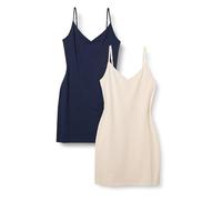 Amazon Essentials Abito Sottoveste da Donna Slim Fit, in Cotone, a Strati, Confezione da 2, Beige/Blu Navy, M
