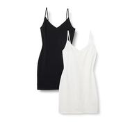 Amazon Essentials Abito Sottoveste da Donna Slim Fit, in Cotone, a Strati, Confezione da 2, Nero/Bianco, XS