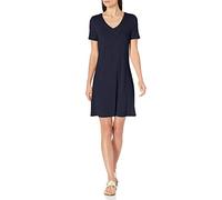 Amazon Essentials Abito Svasato Regolare a Maniche Corte con Scollo a V Donna, Blu Marino, XXL