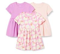 Amazon Essentials Abito T-shirt a Maniche Corte in Jersey di Cotone, Aderente e Svasato Bambine e ragazze, Confezione da 3