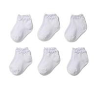 Amazon Essentials Bambine e ragazze Calzini alla Caviglia con Bordo a Lattuga, Pacco da 6, Bianco, M (4-8 anni)