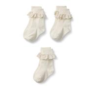 Amazon Essentials Bambine e ragazze Calzini alla Caviglia con Volant in Pizzo Sangallo e Risvolto, Pacco da 3, Avorio, S (2-4 anni)