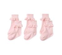 Amazon Essentials Bambine e ragazze Calzini alla Caviglia con Volant in Pizzo Sangallo e Risvolto, Pacco da 3, Rosa, L (8-12 anni)