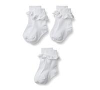 Amazon Essentials Bambine e ragazze Calzini da Scuola alla Caviglia con Volant in Pizzo Sangallo e Risvolto, Pacco da 3, Bianco, L (8-12 anni)
