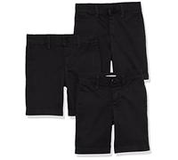 Amazon Essentials Bermuda Senza Pence in Tessuto Uniforme (Resistenti alle Pieghe) Bambini e Ragazzi, Pacco da 3, Nero, 6 Anni