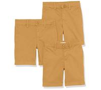 Amazon Essentials Bermuda Senza Pence in Tessuto Uniforme (Resistenti alle Pieghe) Bambini e Ragazzi, Pacco da 3, Kaki Scuro, 7 Anni