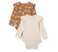 Amazon Essentials Body a Manica Lunga con Volant Bambine e ragazze, Confezione da 2, Lion E Pony/Pesca Pallido, 6-9 mesi