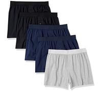 Amazon Essentials Boxer Corti in Jersey di Cotone (Disponibili nelle Taglie Big & Tall) Uomo, Pacco da 5, Blu Marino/Grigio Puntinato/Nero, XXL Plus
